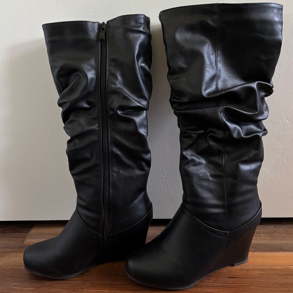 Journee Collection Black Wedge Boots